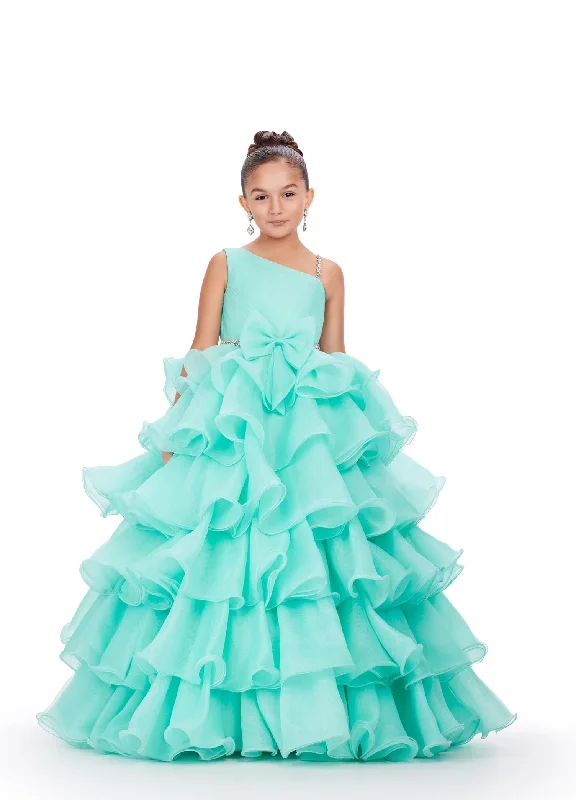 Special Offer Ashley Lauren Kids 8217 Size 12 Aqua Long Ruffle Layer Girls Pageant Ballgown Bow Crystal Belt Gown