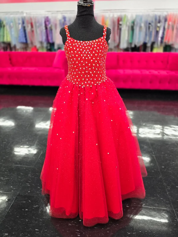 Early Access Tiffany Princess 13739 Size 8 Red Girls Pageant Dress Tulle Pearl Beaded A Line Corset Ball Gown Preteen