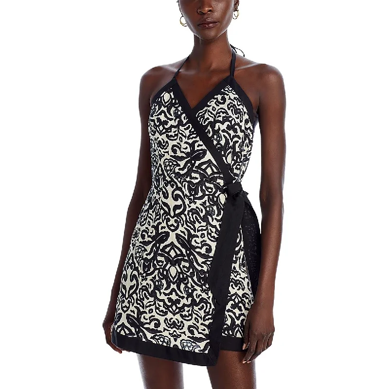 Epic Deals Womens Linen Blend Wrap Mini Dress