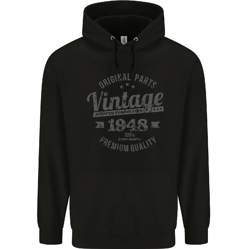 Deal Dash Vintage Year 76th Birthday 1948 Mens 80% Cotton Hoodie Black