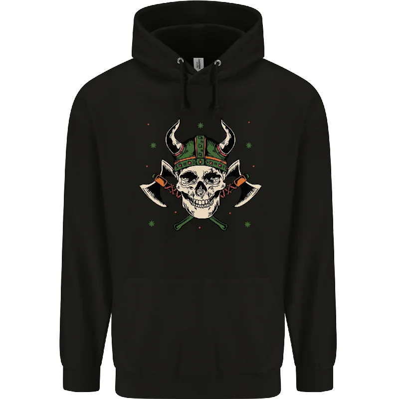 Inventory Reduction Viking Skull With Axes and Helmet Mens 80% Cotton Hoodie