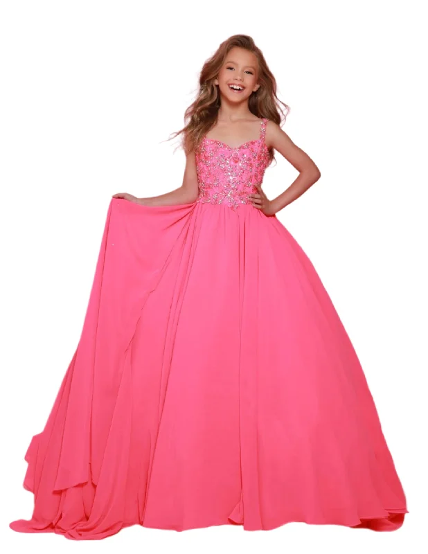 Special Offer Sugar Kayne C368 Size 6 Hot Pink Chiffon Cape Girls Pageant Dress Crystal Sequin Bodice Ballgown Teen