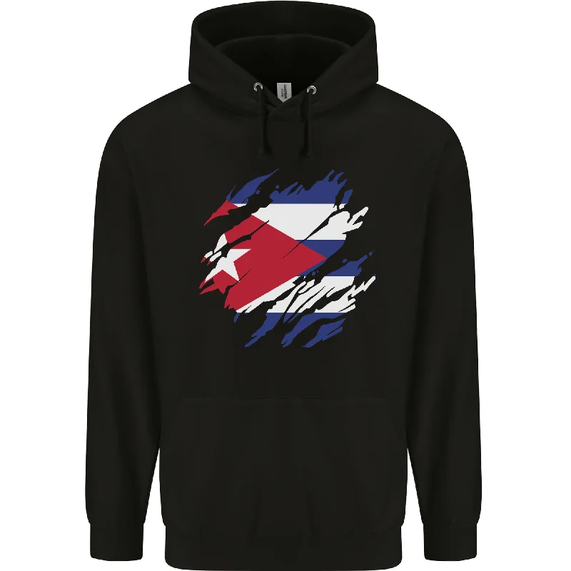 Discount Deals Torn Cuba Flag Cuban Day Football Mens 80% Cotton Hoodie