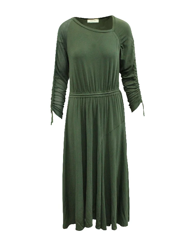 Closeout Sportmax Ruched Panel Midi Dress in Olive Green Viscose