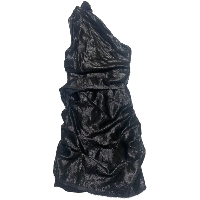 Markdown Madness Isabel Marant Linn One-shoulder Ruched Mini Dress in Black Silk Blend
