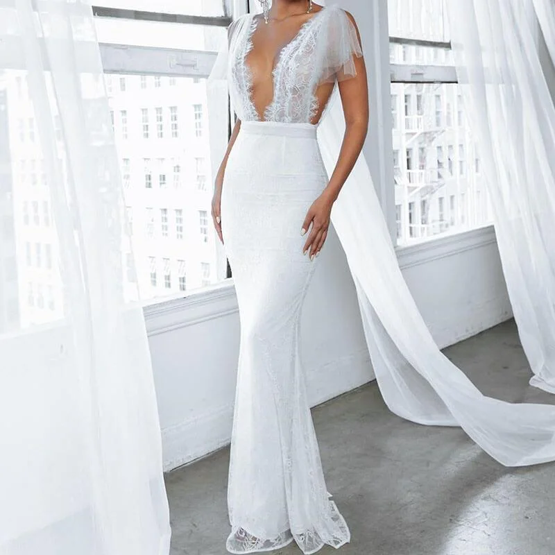 Midnight Sale Elegance Deep V Neck Mermaid Dress