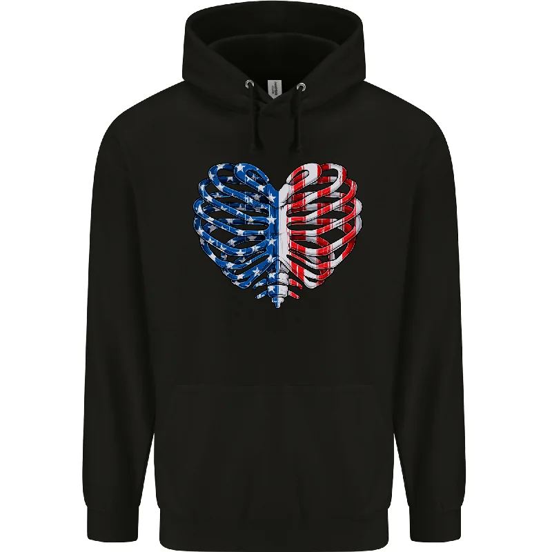 Price Reduction USA Rib Cage American Flag Mens 80% Cotton Hoodie
