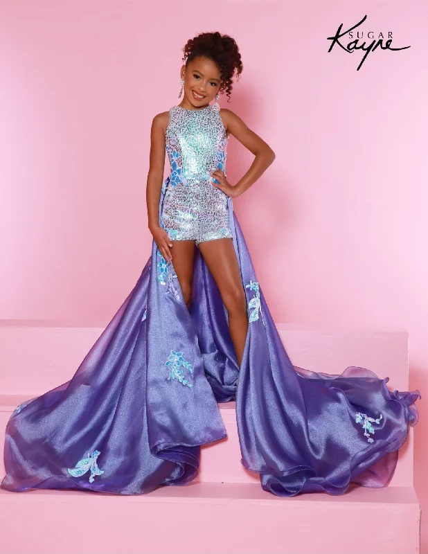 Early Bird Discount Sugar Kayne C353 Girls Sequin Mesh Romper Overskirt Pageant Fun Fashion Shimmer