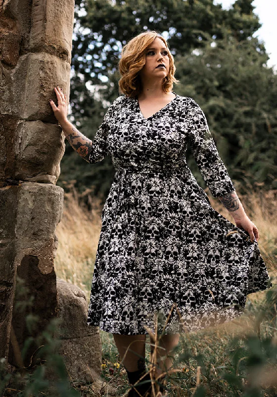 Big Discounts Addams Mono Skull Print Cotton Swing Dress