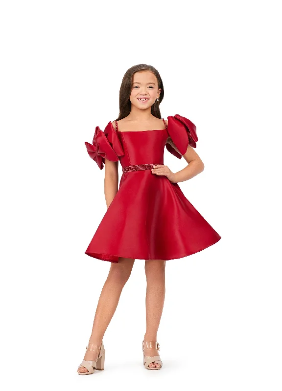 Flash Sale Ashley Lauren Kids 8223 Off The Shoulder With Bows A-Line Beaded Belt Detail Phantom Satin Coctail Dress