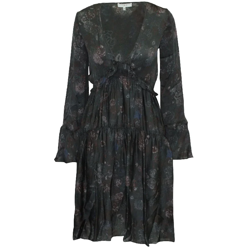 Instant Discount Iro 'Ciclone' Tiered Floral Long-sleeved Dress in Black Silk