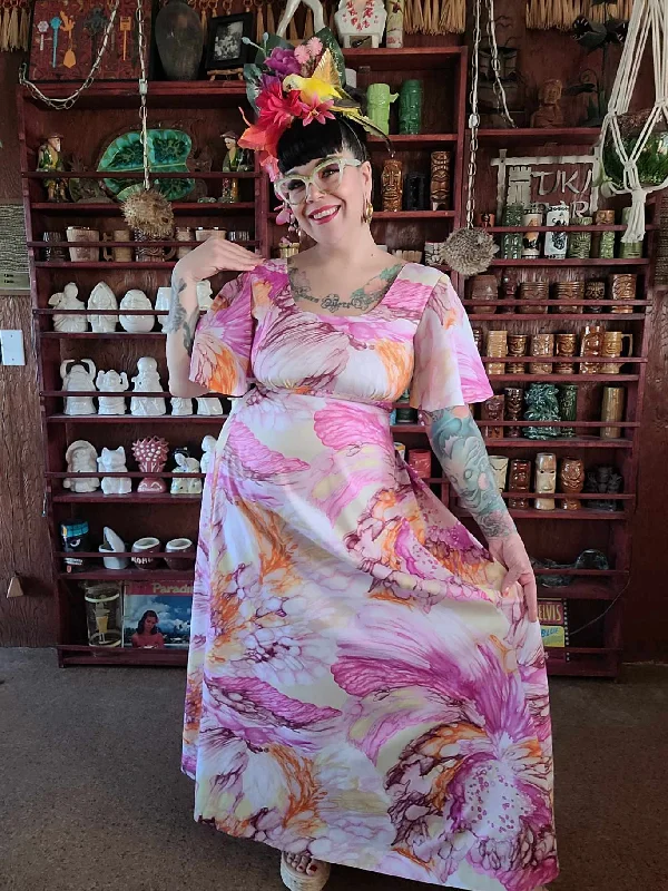 Special Offer Vintage 70s Pink Watercolor Maxi Dress