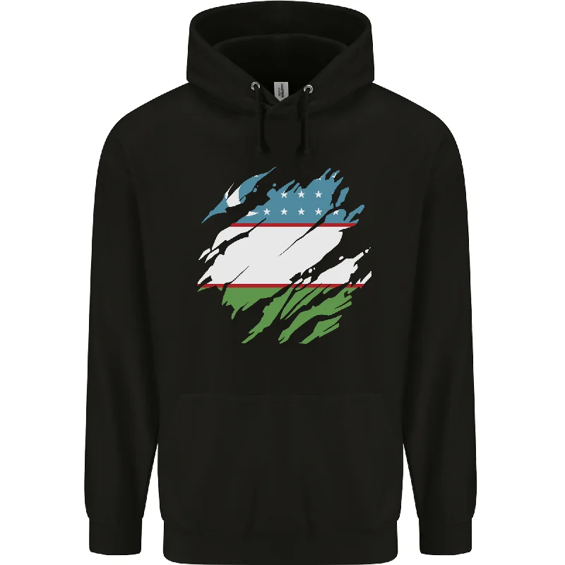 Weekend Special Torn Uzbekistan Flag Uzbek Day Football Mens 80% Cotton Hoodie
