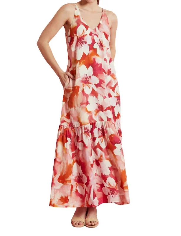 Price Cut Lexi Linen Maxi Dress In Painterly Floral