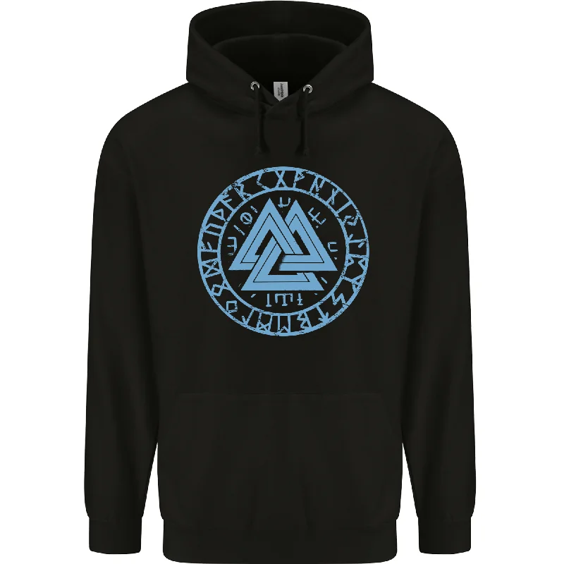 Today’s Deal Valknut Circle With Viking Text Blue Print Mens 80% Cotton Hoodie