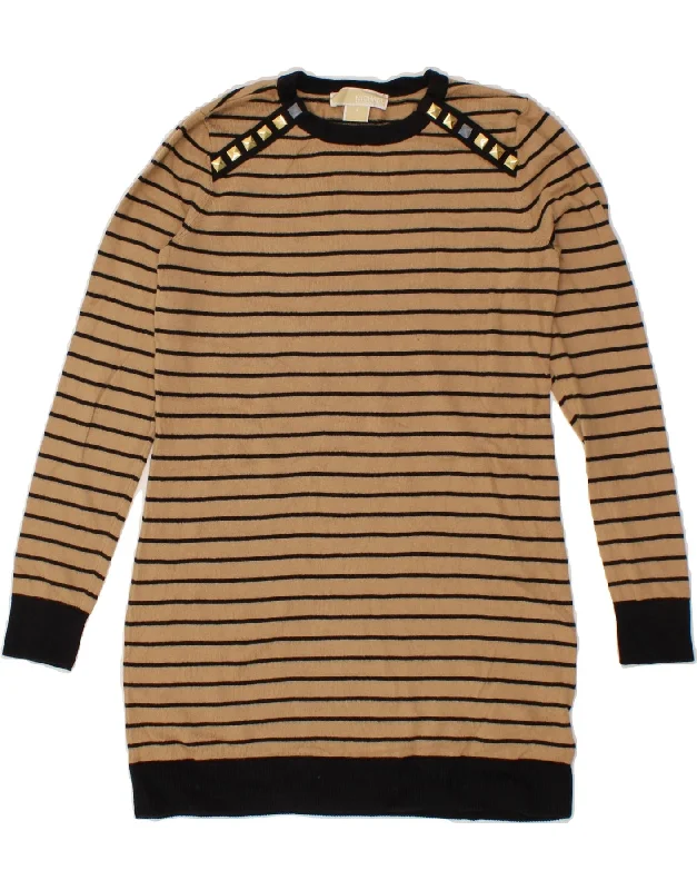 Sneak Peek Sale MICHAEL KORS Womens Longline Crew Neck Jumper Sweater UK 10 Small Brown