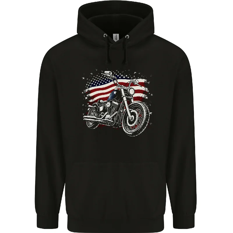 Epic Deals USA Biker Motorcycle American Flag Mens 80% Cotton Hoodie