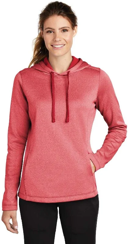 Overstock Sport-Tek LST264 Ladies PosiCharge Sport-Wick Heather Fleece Hooded Pullover - Deep Red Heather