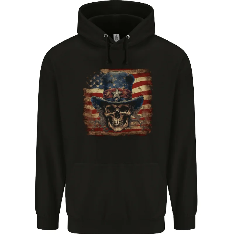 YEAR-End Sale Uncle Sam Skull With USA Flag Fantasy America Mens 80% Cotton Hoodie