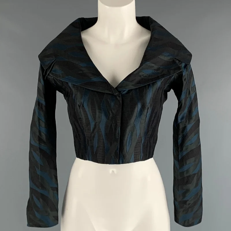 Steals and Deals BARBARA TFANK Size 4 Black Blue Jacquard Cropped Jacket