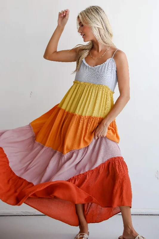 Overstock Sale FINAL SALE - Compelling Aesthetic Color Block Maxi Dress