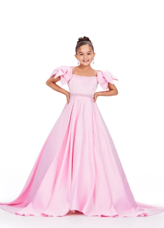Anniversary Sale Ashley Lauren Kids 8237 Size 6 Pink Off the Shoulder Satin Ball Gown Pageant Dress Bows A Line Girls