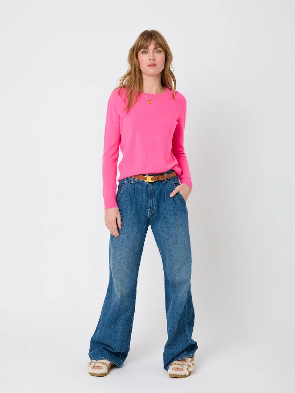 Overstock Sale Patchwork Pullover Sweater - Neon Pink
