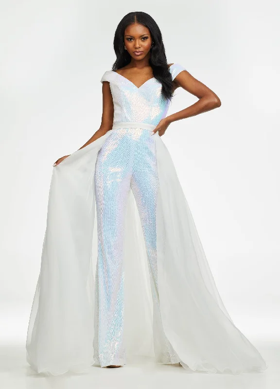 Discount Extravaganza Ashley Lauren 1740 Size 6,10 Ivory Long Organza Pageant Overskirt Wire Hem Layered Train Detachable