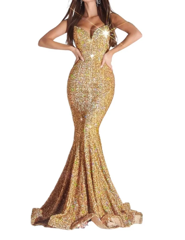 Weekend Special Strapless Long Prom Dress In Gold