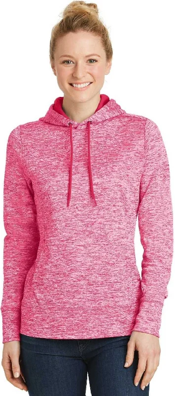 Price Smash Sport-Tek LST225 Ladies PosiCharge Electric Heather Fleece Hooded Pullover - Power Pink Electric