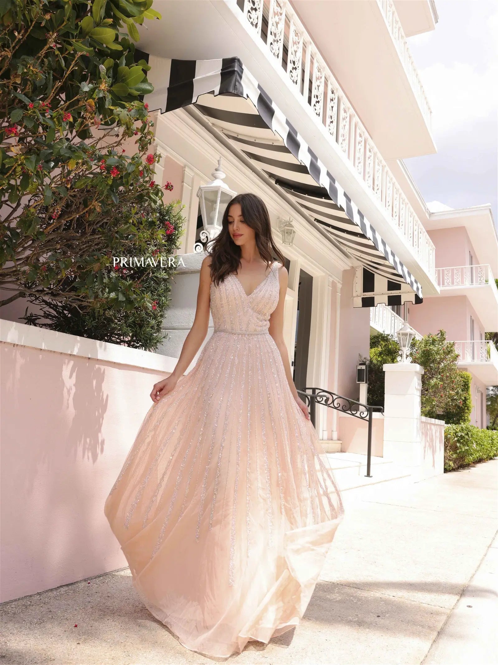 Limited Time Primavera Couture 12116 Size 0 Blush Sequin Beaded A Line Prom Dress V Neck Mother Of Wedding Guest Gown