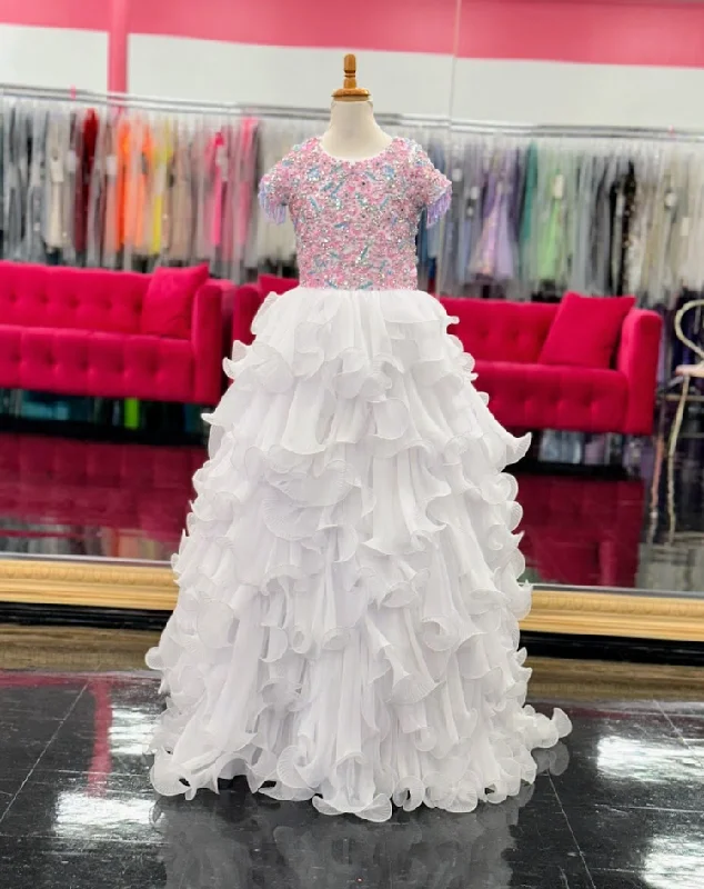 Great Bargains Samantha Blake 1138 Pleated Girls Pageant Dress beaded Fringe Beaded Crystal Gown