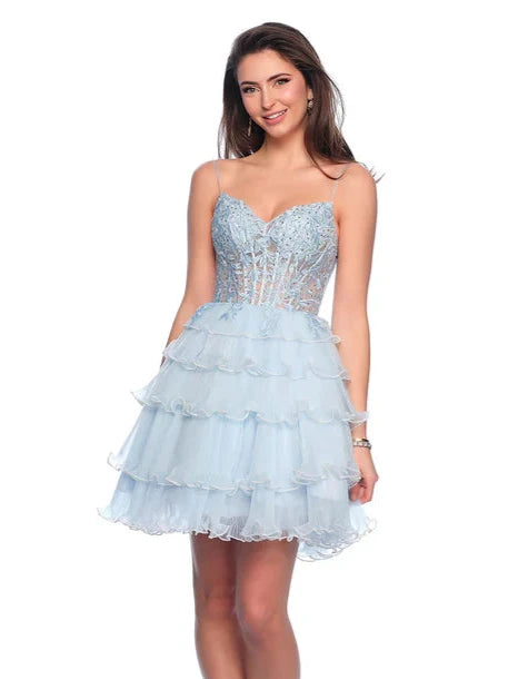 Closeout Sale Dave & Johnny 11753 Size 2 Ice Blue Short Pleated Pearl Corset Lace Dress Homecoming Cocktail Gown