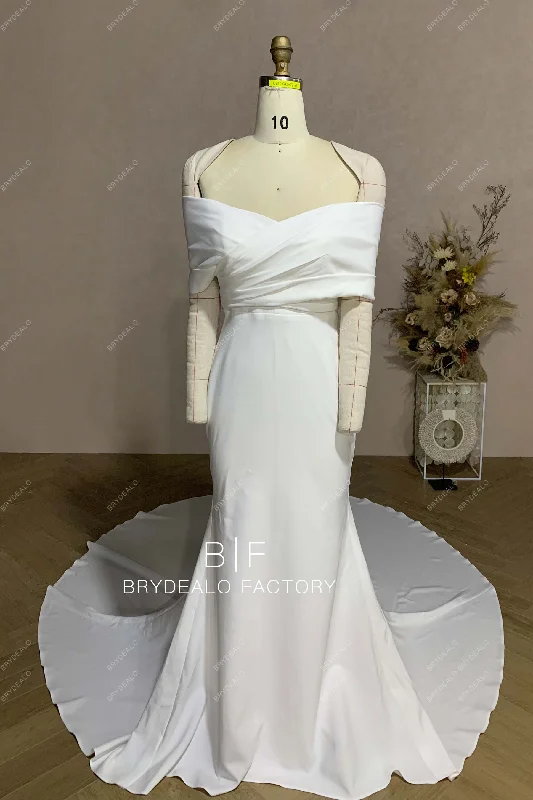 Doorbuster Deal Elegant Crepe Mermaid Wedding Dress with Chapel Train