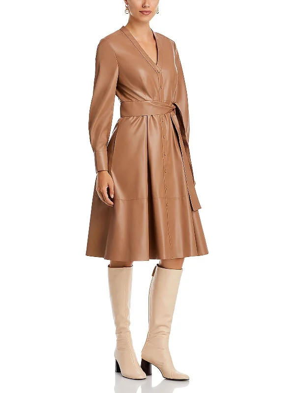 Great Bargains Fontana Womens Faux Leather Knee-Length Shirtdress