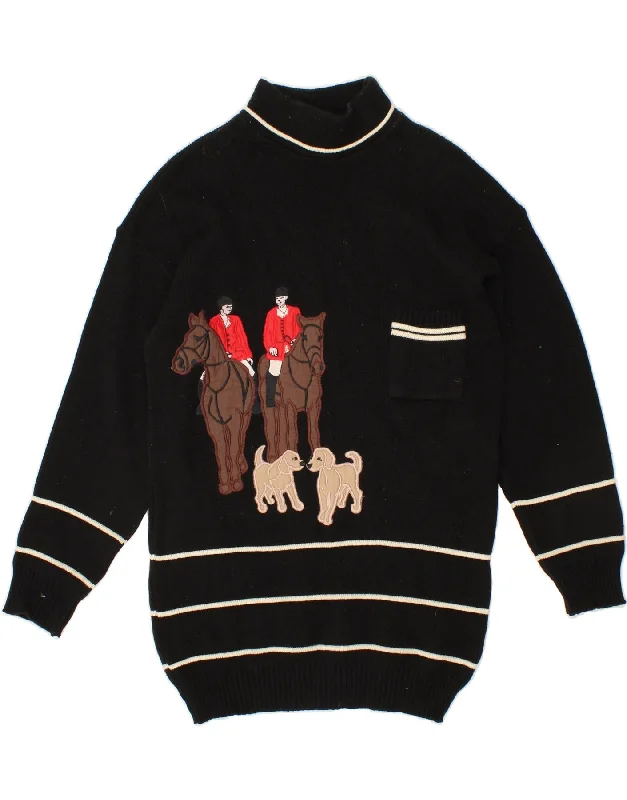 Discount Deals VINTAGE Womens Graphic Turtle Neck Jumper Sweater UK 14 Medium Black