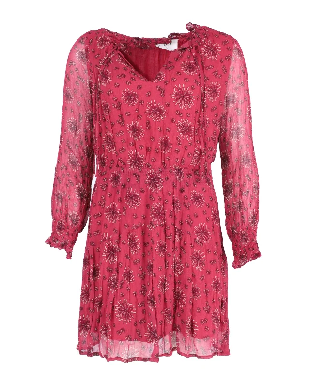 Limited Availability Ba&sh See-through Sleeve Printed Dress in Red Viscose