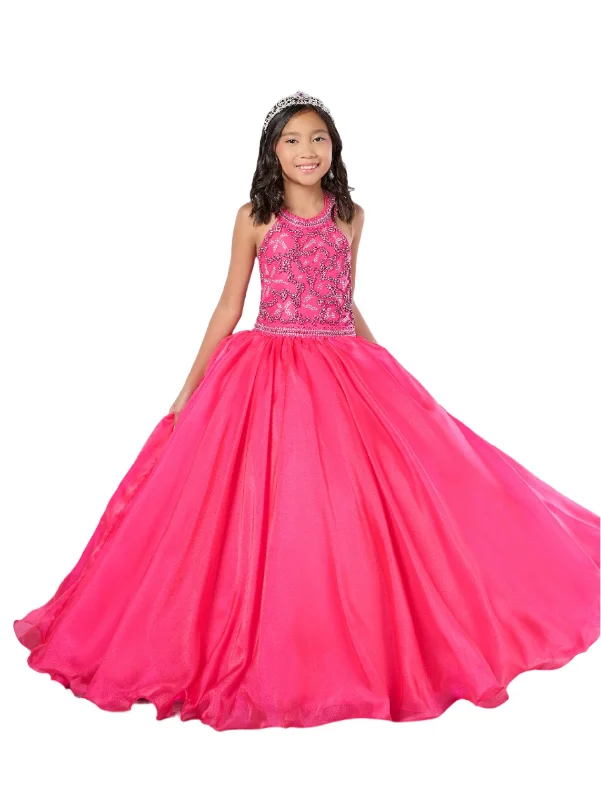 Closeout Tiffany Princess 13786 Size 2 Fuchsia Girls Pageant Dress Crystal Bodice Ballgown A Line High Neck Formal