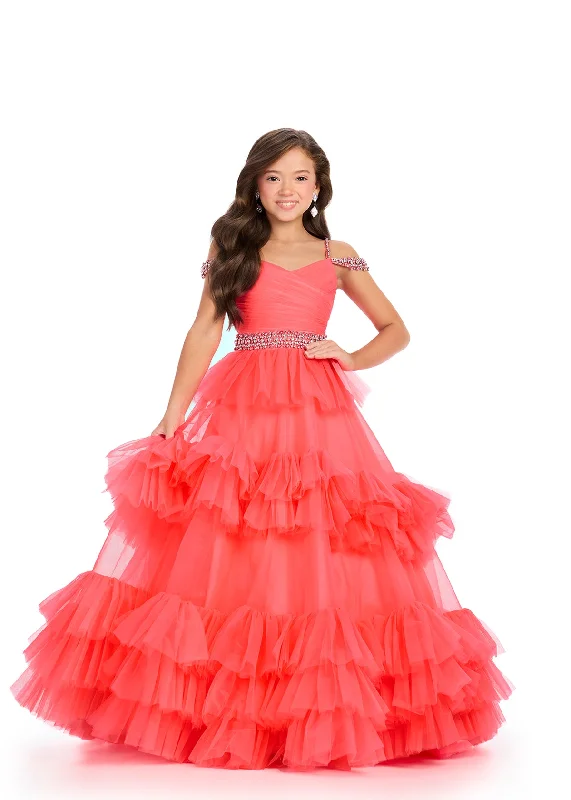 Savings Galore Ashley Lauren 8281 Ruffled Organza Girls Ballgown Pageant Dress off the Shoulder straps