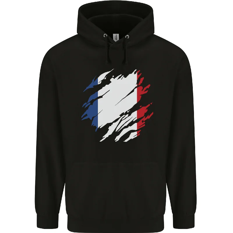 Savings Galore Torn France Flag French Day Football Mens 80% Cotton Hoodie