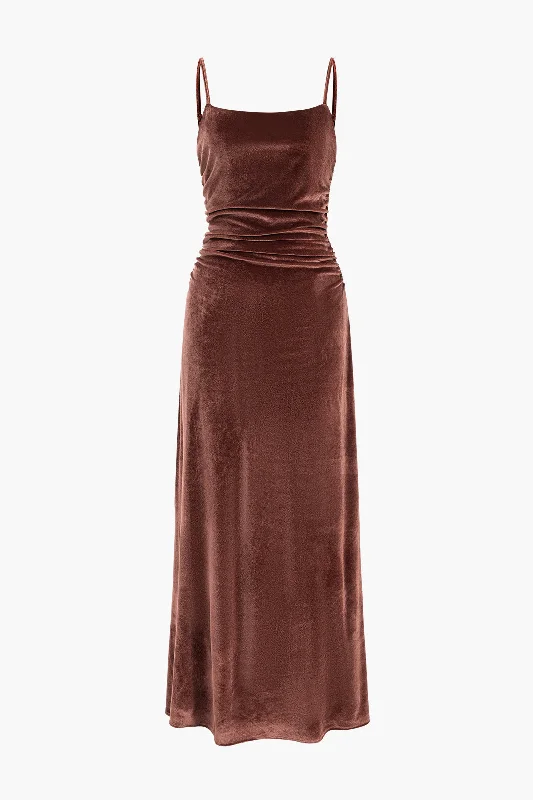 Sneak Peek Sale Velvet Ruched Slip Maxi Dress