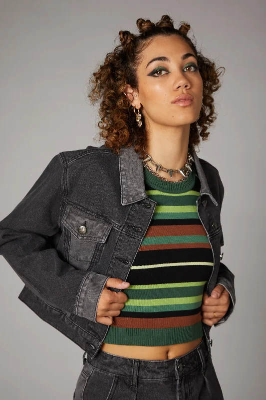 Grand Opening Sale Washed Denim Goth Jacket