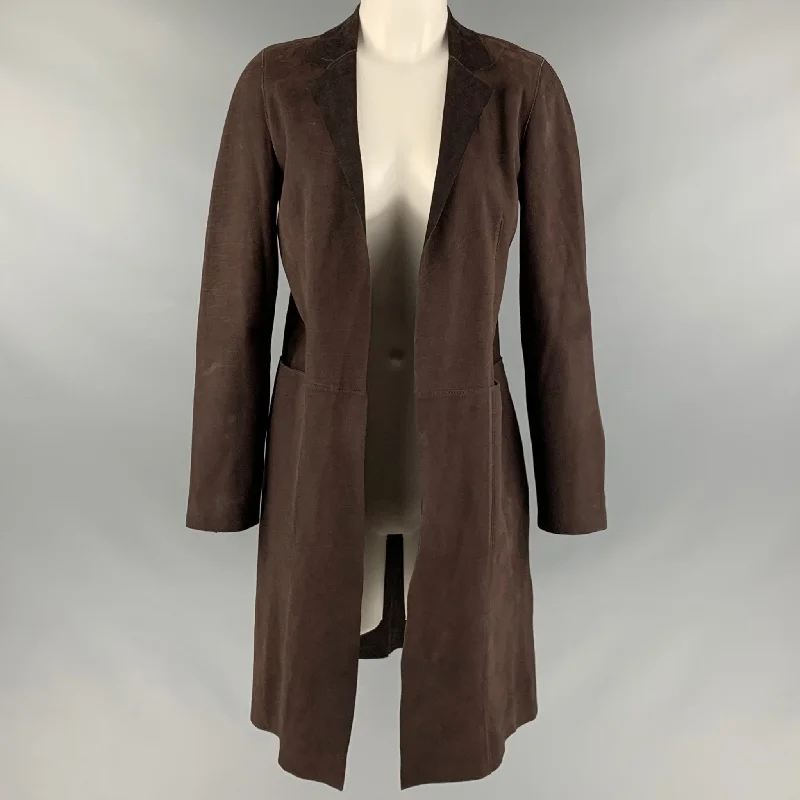 Limited Availability MARNI Size 4 Brown Suede Open Front Coat
