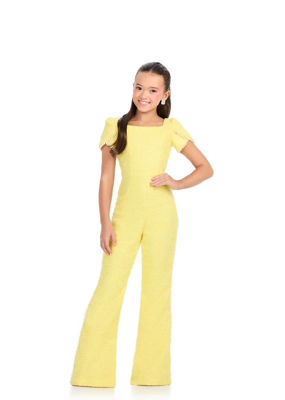 Deal Zone Ashley Lauren Kids 8309 Tweed Pageant Jumpsuit Pearl Puff Sleeve Girls Interview Appearance