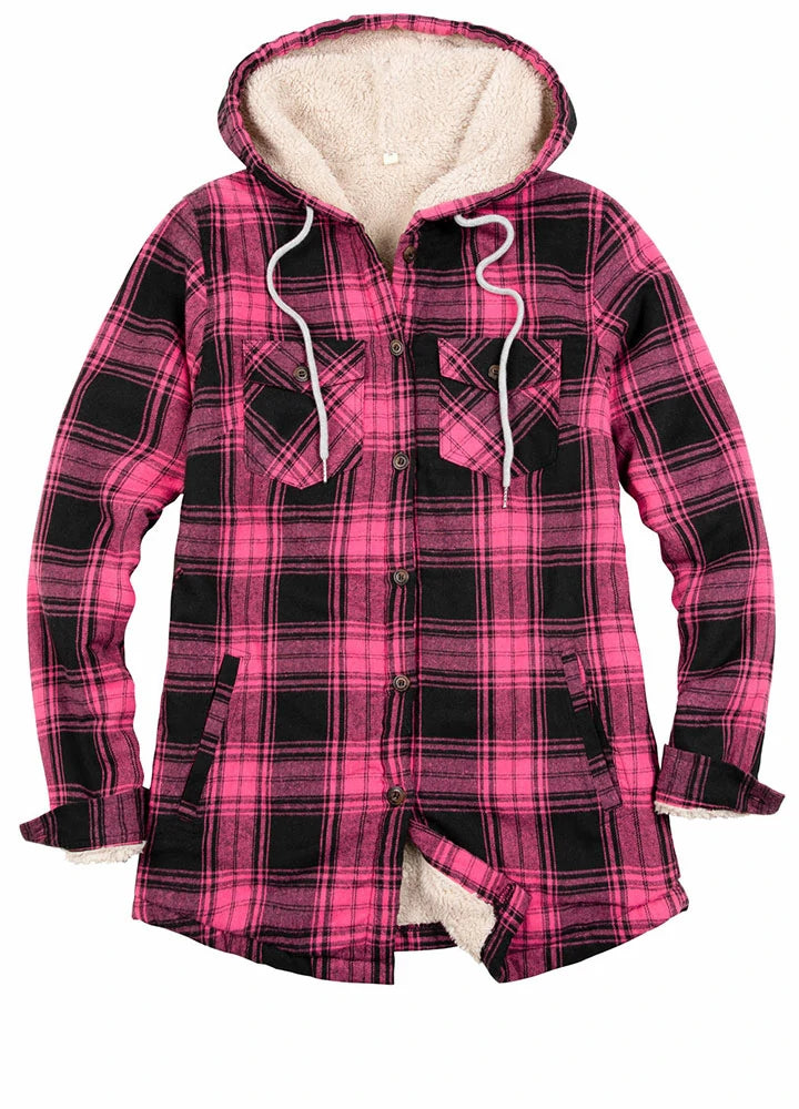Mega Sale Women's Matching Family Sherpa Lined Pink Flannel Jacket with Hood