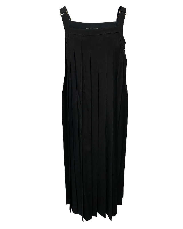 Deep Discounts Max Mara Zadar Pleated Long Dress in Black Polyester