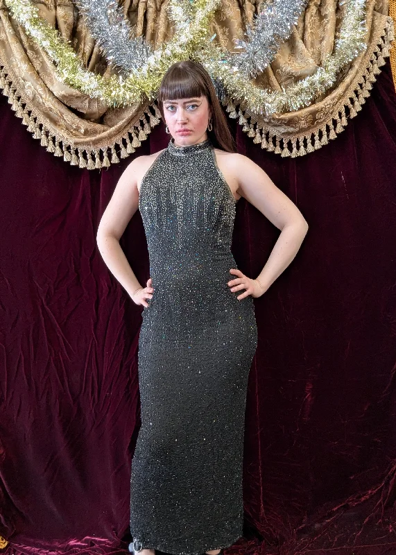 Referral Discount Vintage 90s Black and Gray Beaded Dress
