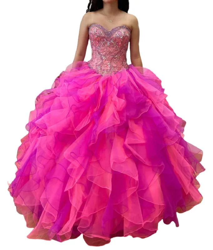 Daily Deals Strapless Quinceañera Dress In Hot Coral/ Magenta