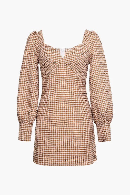 Best Deals Check Print Bust Long Sleeve Mini Dress