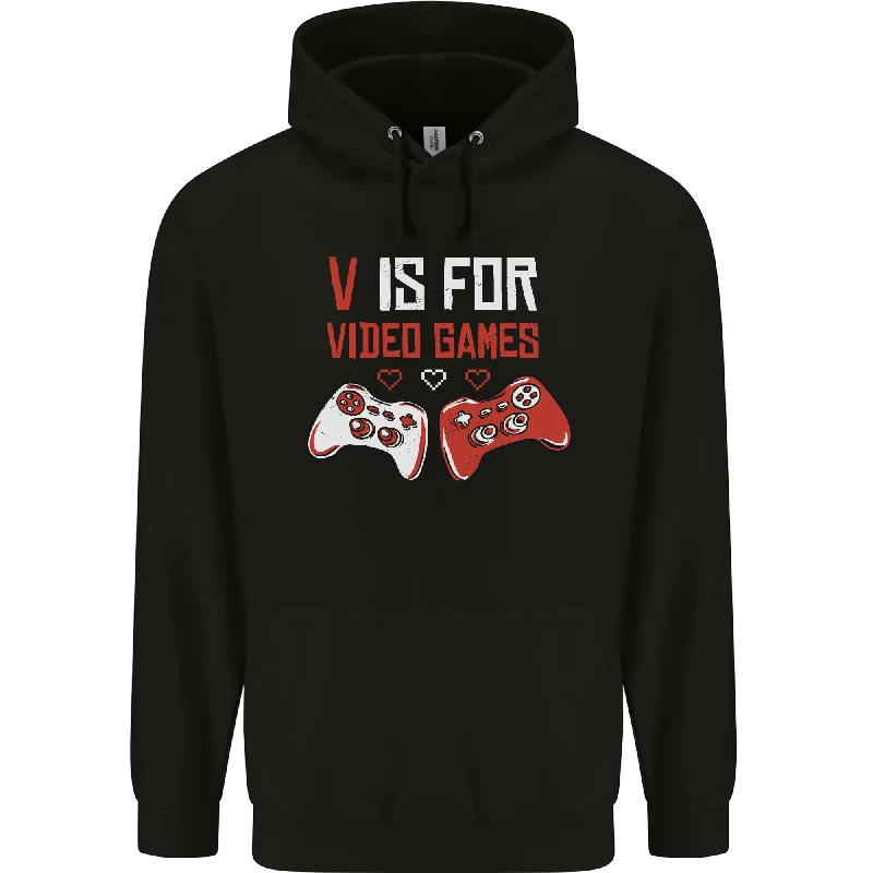 Steals and Deals V is For Video Games Funny Gaming Gamer Mens 80% Cotton Hoodie